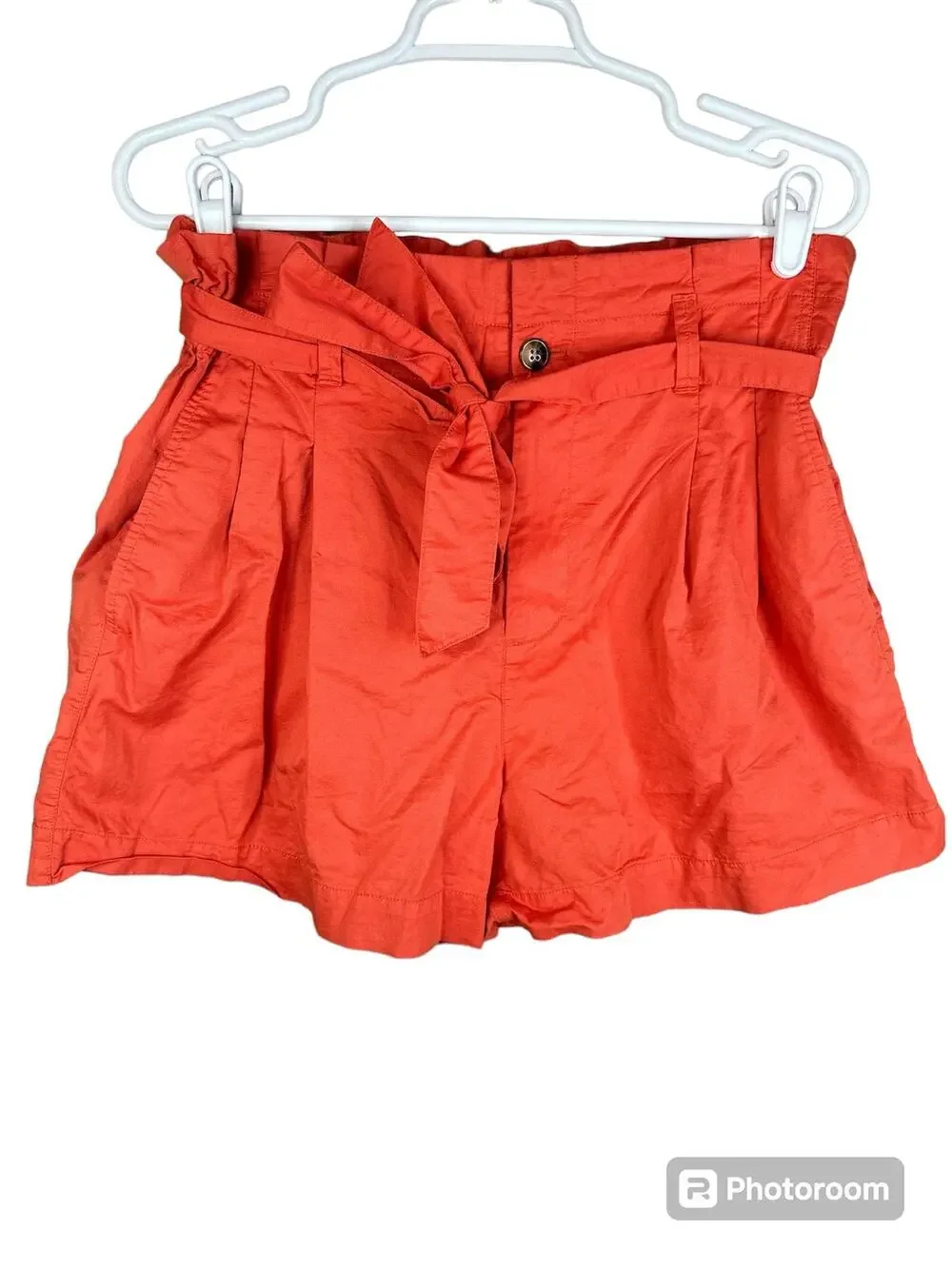 Madewell Paper Bag 'Coastal' Orange Tie Linen Blend Pull On Shorts Size 10